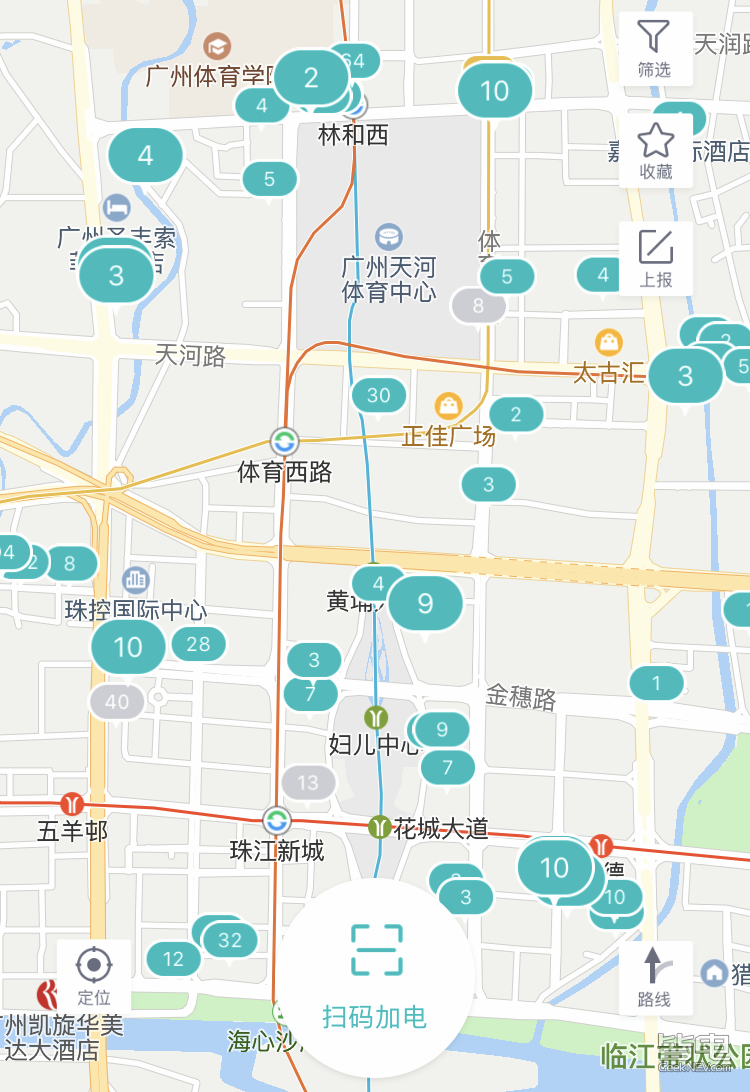 广州天河部分地区充电桩分布