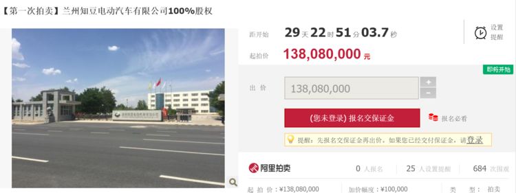 知豆汽车被拍卖！100%所有股权1.38亿起拍
