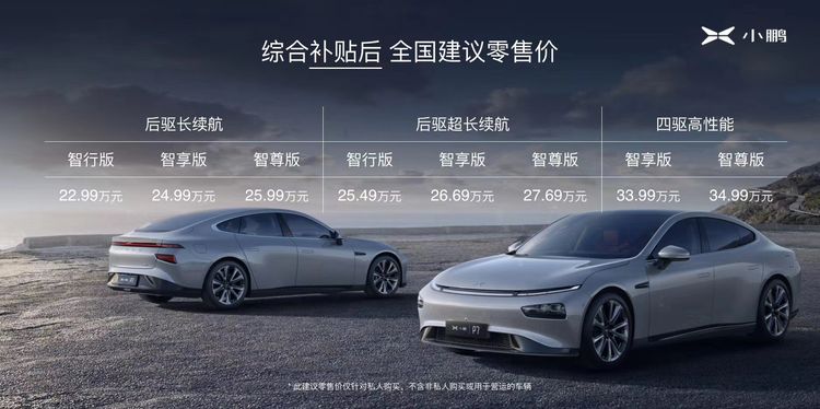 小鹏p7正式上市 补贴后22.99万起售/续航超700km